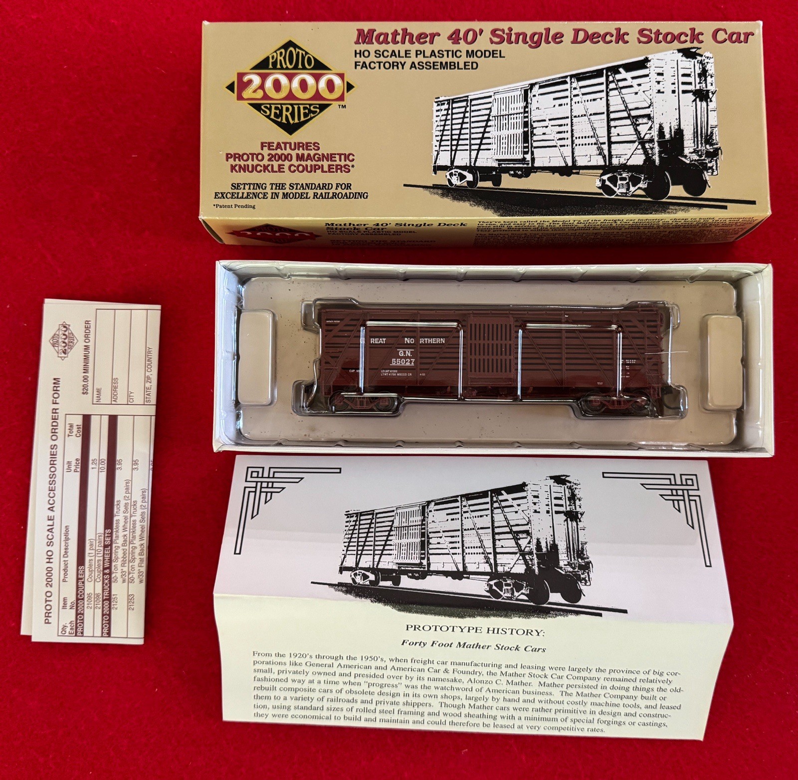 NOS Proto 2000 HO Mather 40′ Single Deck Stock Car Great Northern #55027