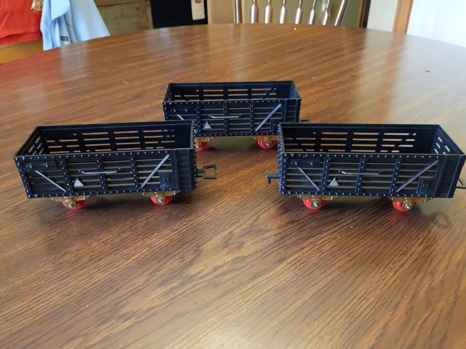 Lot Of 3 Mota Black Stock Cars G Gauge (All Roll, 2 Little Scuffed Up On Bottom)