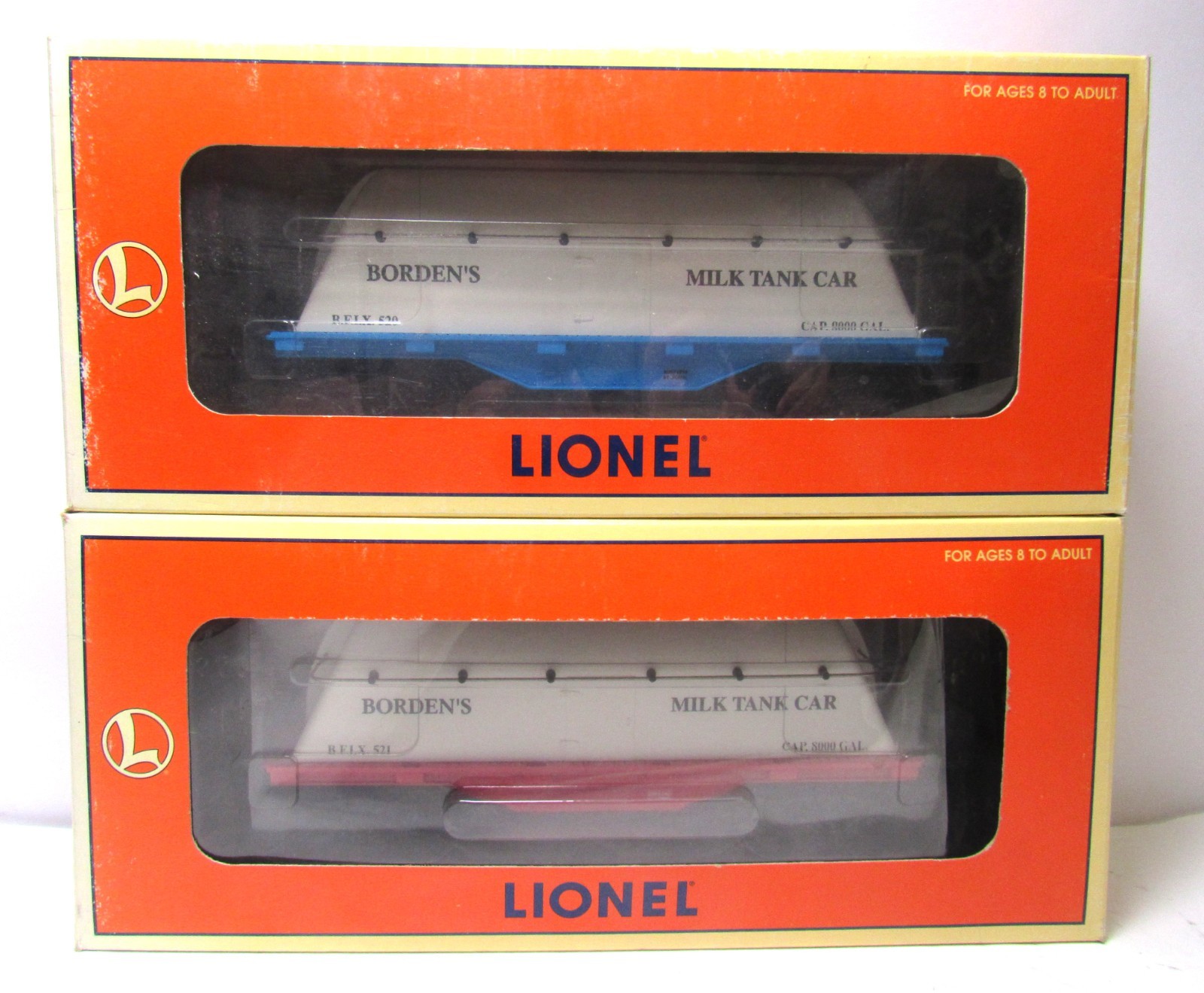 LIONEL *SET OF 2* Borden’s Milk Tank Cars #6-19445 RED & #6-19479 BLUE