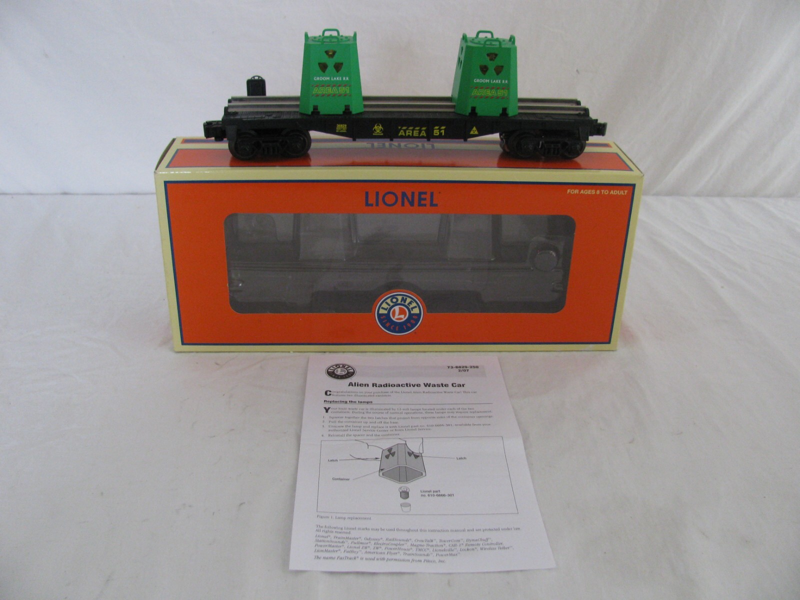 Lionel Trains Area 51 Groom Lake Alien Radioactive Waste Flat Car #6-36829 EX