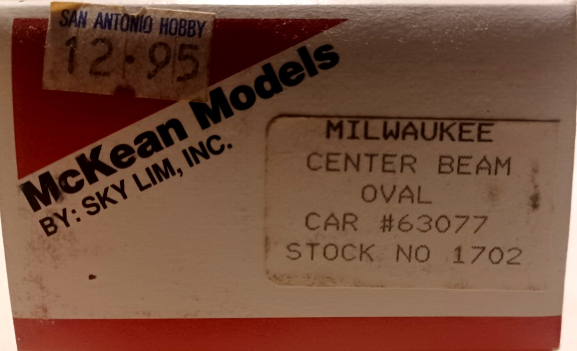 HO SCALE McKean 1702 MILWAUKEE Center Beam Oval Flat Car # 63077 New Kit in Box!