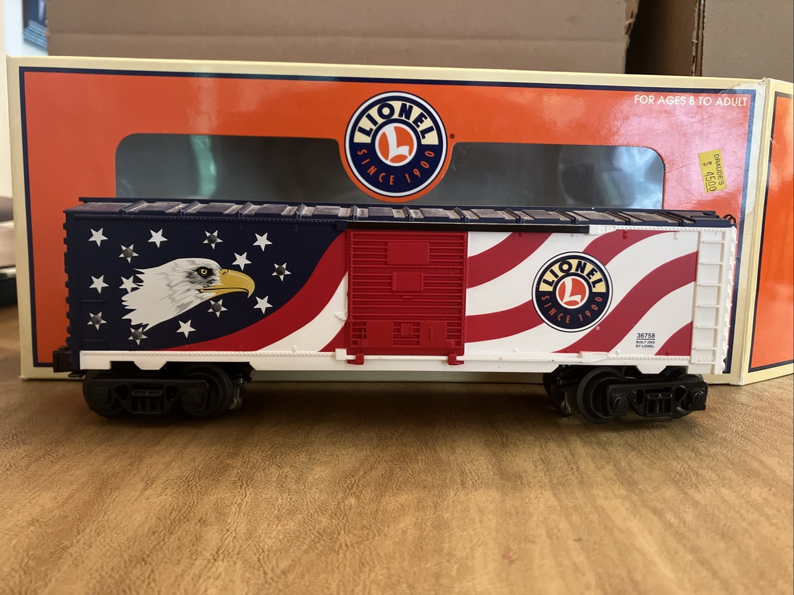 Lionel Lighted Patriotic USA Box Car in Original Box 6-36758 (Comes As Is)