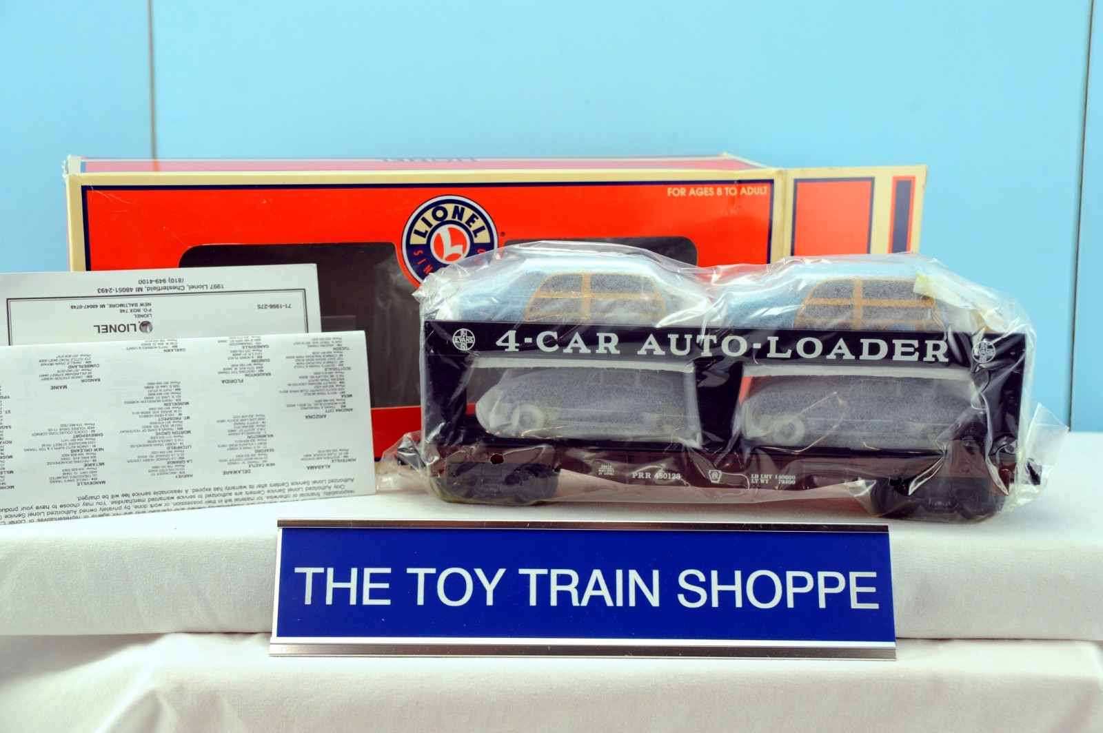 LIONEL 29414 PENNSYLVANIA EVANS AUTO LOADER W 4 DIE-CAST CARS. NEW IN BOX.