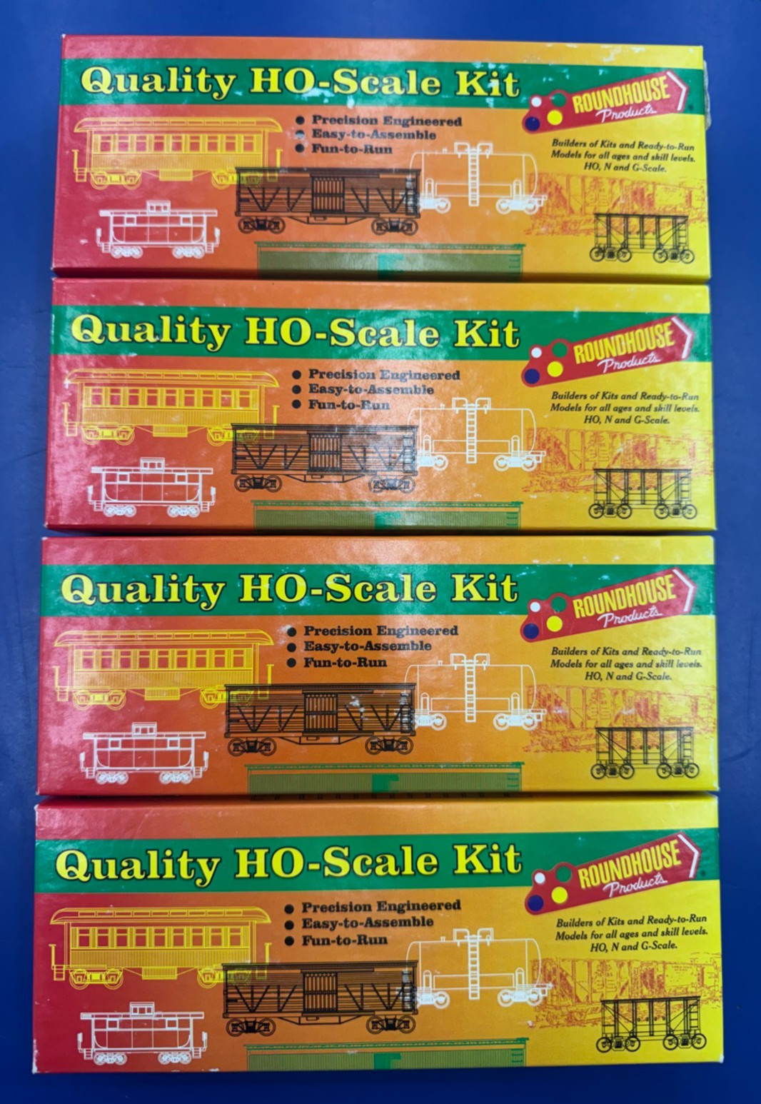 4pc Lot Roundhouse HO Kits Overton Coach etc Freight Train Cars Vintage NOS