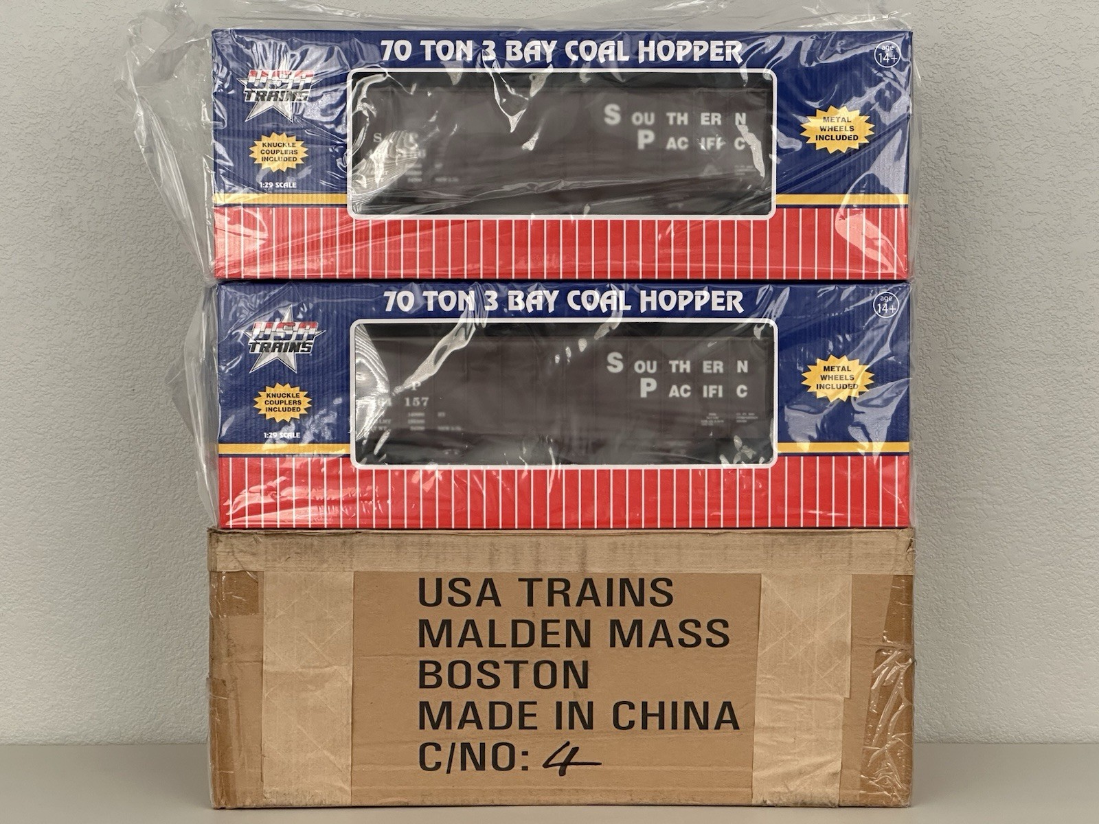 USA Trains Southern Pacific 70 Ton 3-Bay Coal Hopper 2-Pack Factory Case R14005