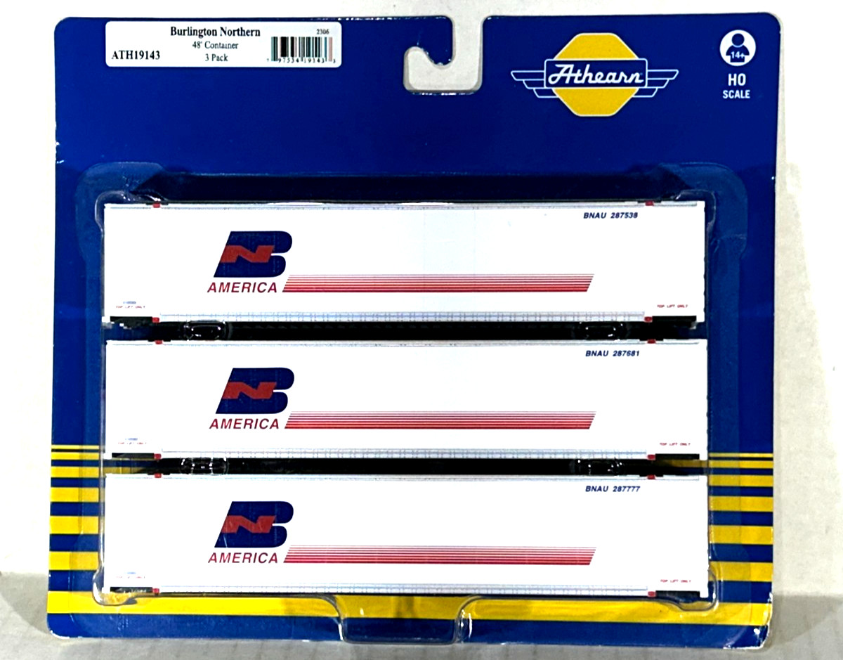 ATHEARN HO SCALE 48′ SEA CONTAINER 3- PACK BURLINGTON NORTHERN 19143