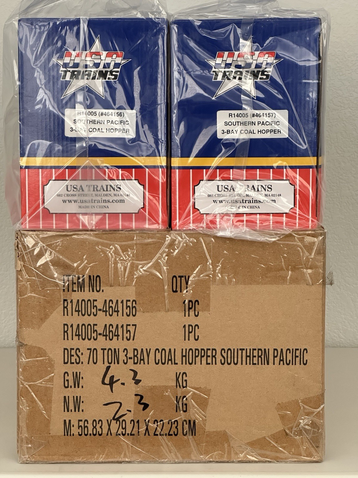 USA Trains Southern Pacific 70 Ton 3-Bay Coal Hopper 2-Pack Factory Case R14005