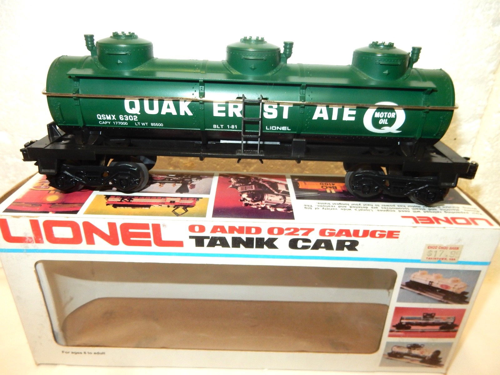 Lionel # 6-6302 Quaker State Triple Dome Tank Car with Original Box – Nice Look!