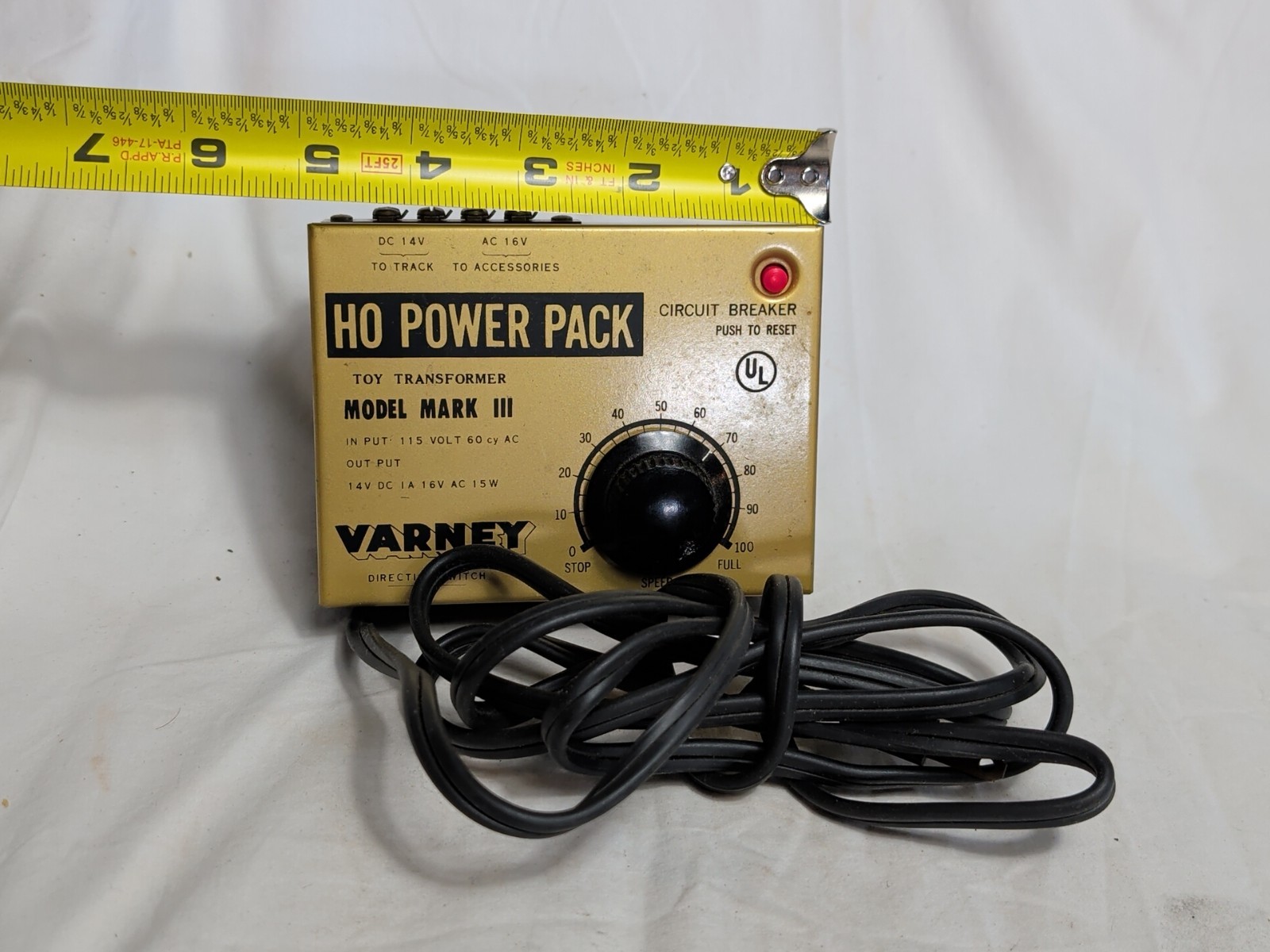 Varney HO Power Pack Transformer MARK III 115v 60W To 14v DC 16v AC 15W Untested