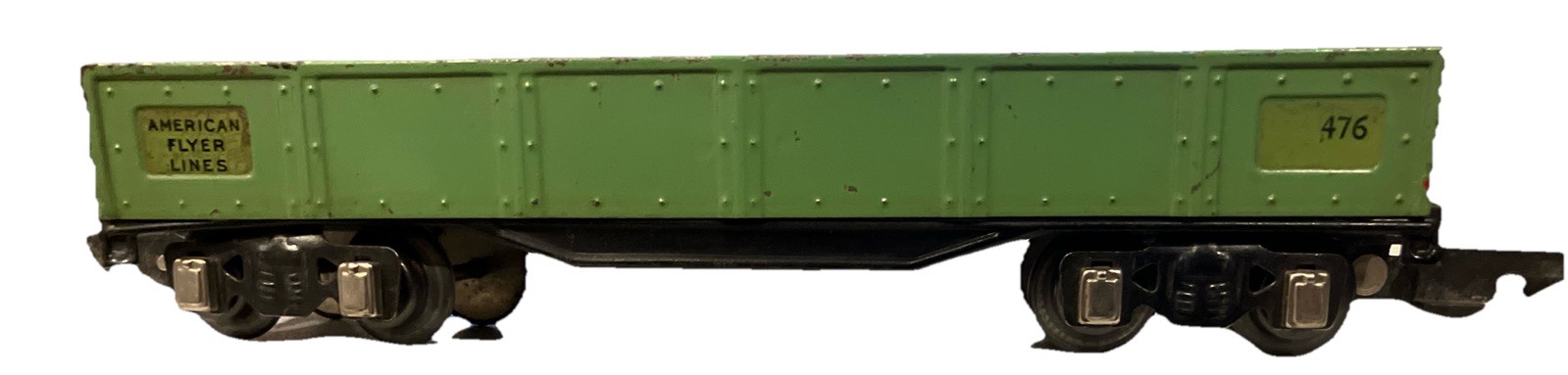Prewar American Flyer S Gauge #476 Eight Wheel Green Gondola VG Condition
