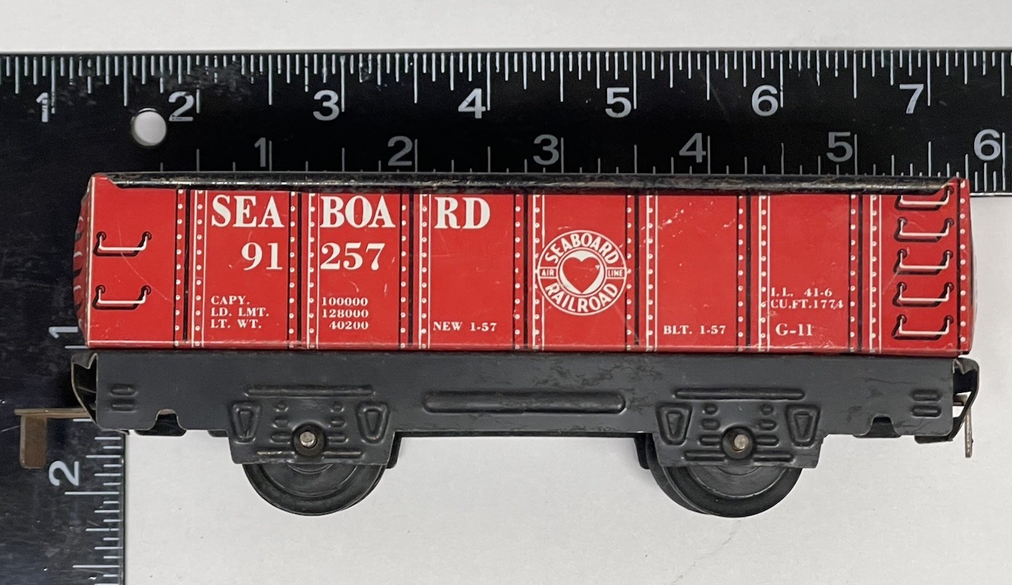MARX O GAUGE TIN LITHO UNION PACIFIC CABOOSE #3824 & Seaboard 91257 Gondola Red