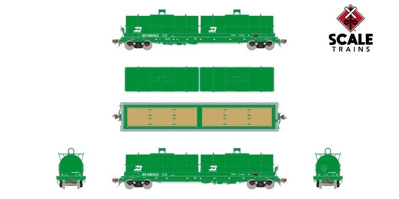 Set of 2- ScaleTrains BN 48′ Coil Steel Car – Rivet Counter – 2 Diff Rd#s – BNIB