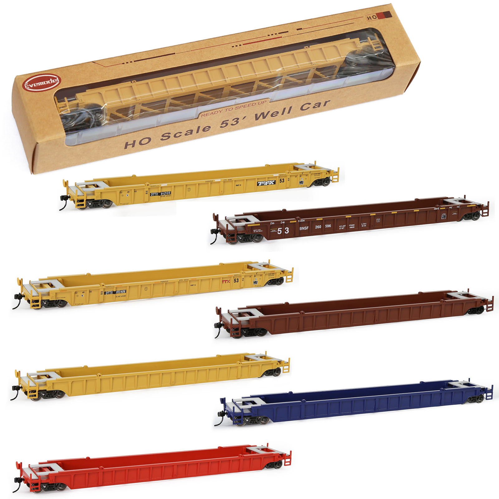 1pc HO Scale 53ft Well Car 1:87 Concave Bottom 53′ Flat Car Wagon C8759