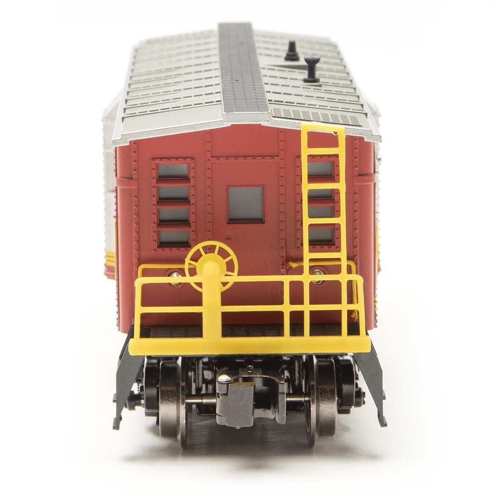 O Gauge Lighted Bay Window Caboose – SANTA FE WAR BONNET – Red/Silver