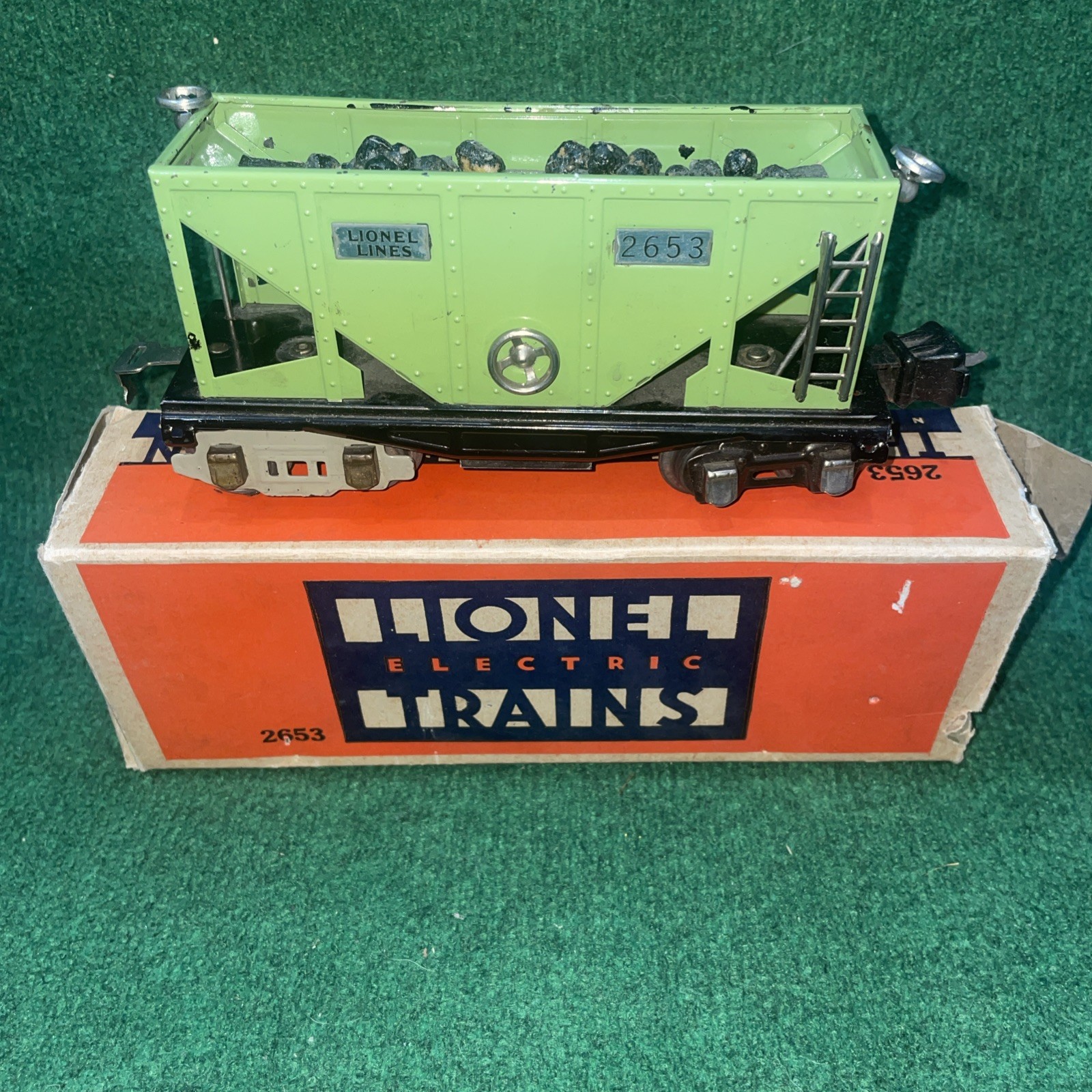 LIONEL LINES PREWAR TIN PLATE O GAUGE GREEN SINGLE BAY HOPPER CAR # 2653