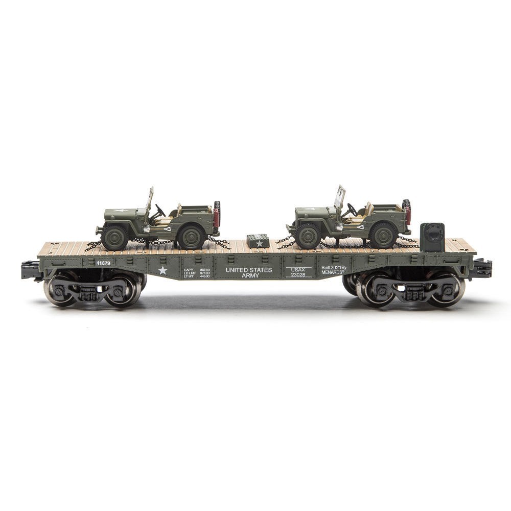 O Gauge – UNITED STATES ARMY MILITARY FLAT CAR w/Jeeps – NEW – Free Shipping