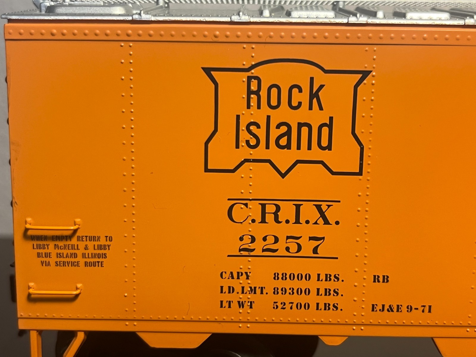 MTH O Gauge 20-94481 Rock Island Orange Reefer Dri-Protecto Car CRIX #2257 NEW
