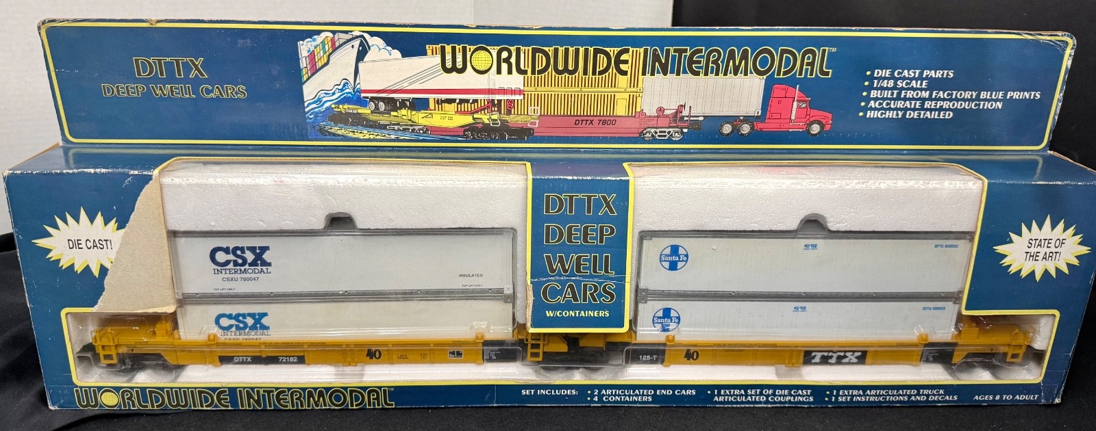 O Gauge K7794 DTTX Worldwide Intermodal DTTX 2 Pack w/Containers SANTA FE