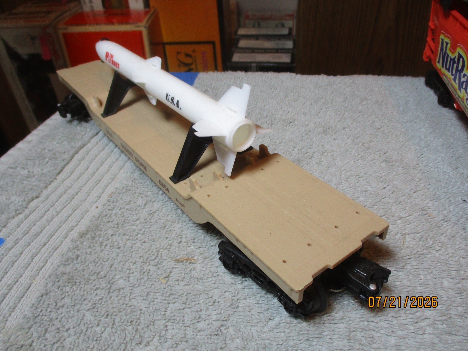 K-LINE DESERT STORM MISSILE CARRIER FLAT CAR 6654 O & O27 GAUGE DESERT STORM USA