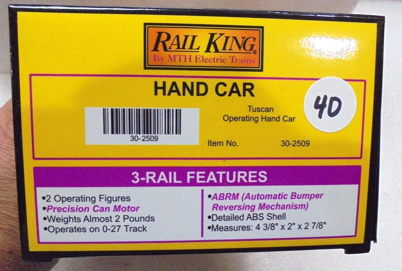 Rail King 30-2509 Tuscan Operating Hand Car NIB