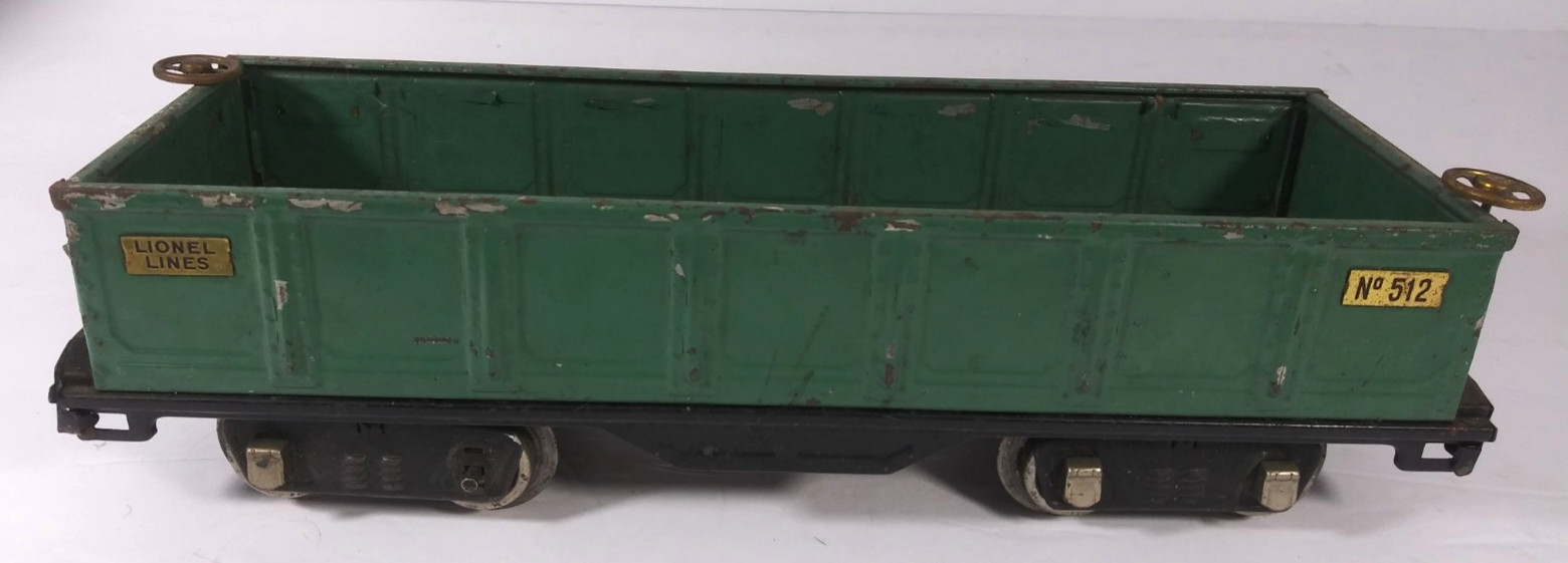 Lionel, Standard Gauge, 512 Gondola Car, Green Metal Vintage