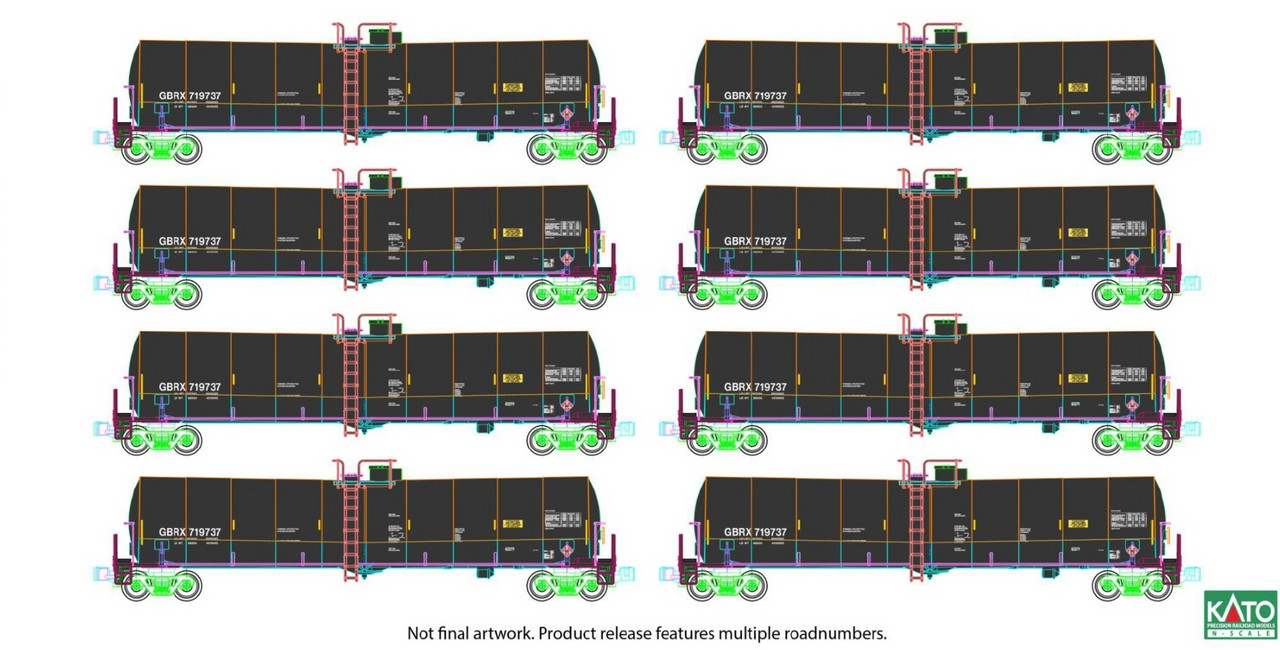 Kato ~ N Scale ~ Greenbrier Tank Car ~ Set B ~ 8 Pack ~ GBRX ~ 106-4802