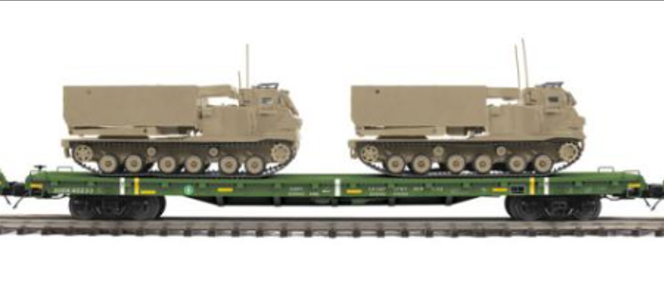 MTH Premier 20-92283C – US Army Desert Flat Car w/2 M270 Rocket Launcher NEW^
