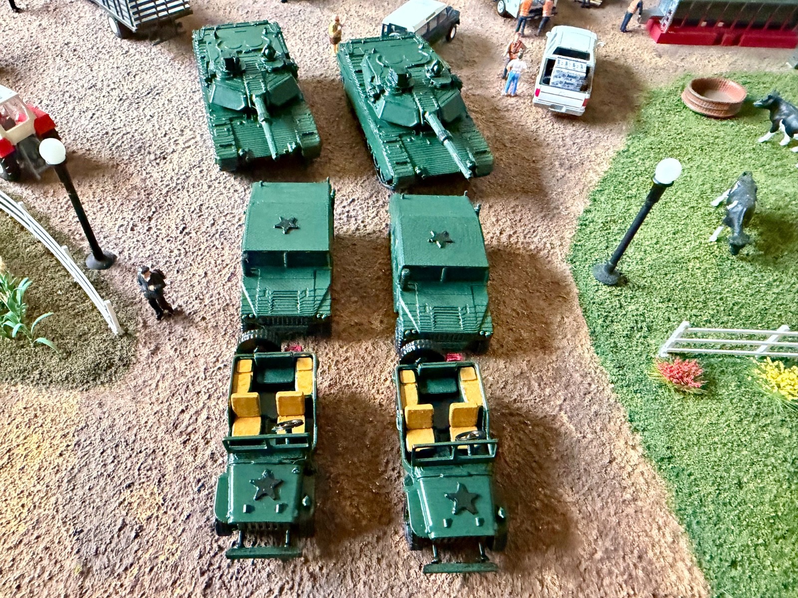 HO Scale Army Tanks and Jeeps | Hand Painted | 6 Pieces