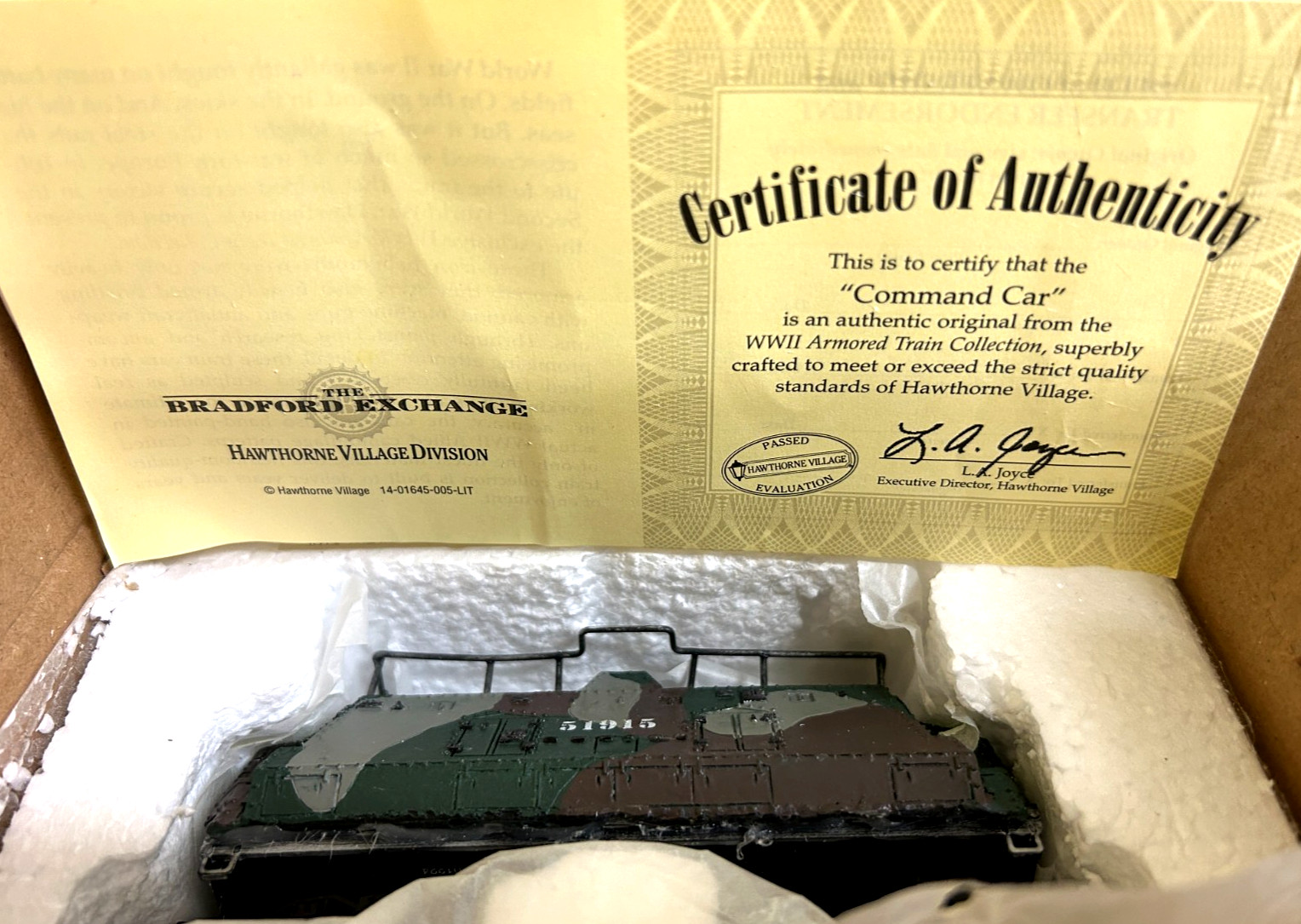 Hawthorne Village “Command Car” 51915 WWII Armored Train COA & NIB