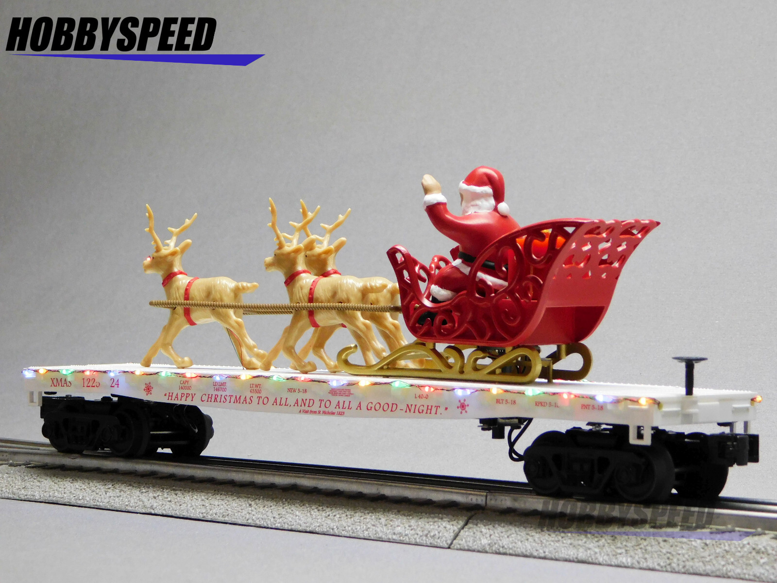 MTH RAILKING CHRISTMAS SANTA SLEIGH & REINDEER (White) O GAUGE flat 30-76919 NEW