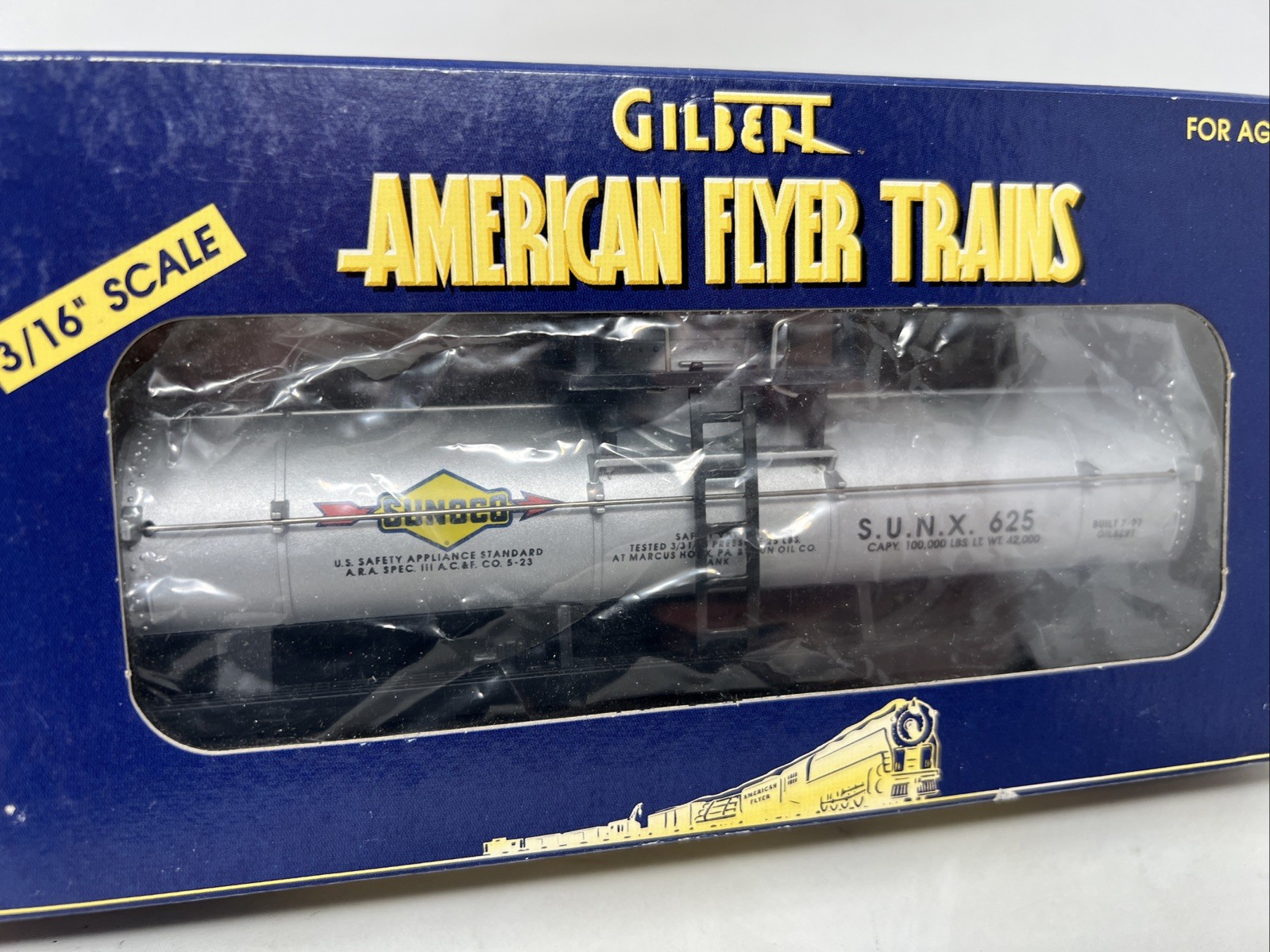 American Flyer Lionel 6-48408 S 625 Sunoco SD Tank Car Silver NIB 1997 USA
