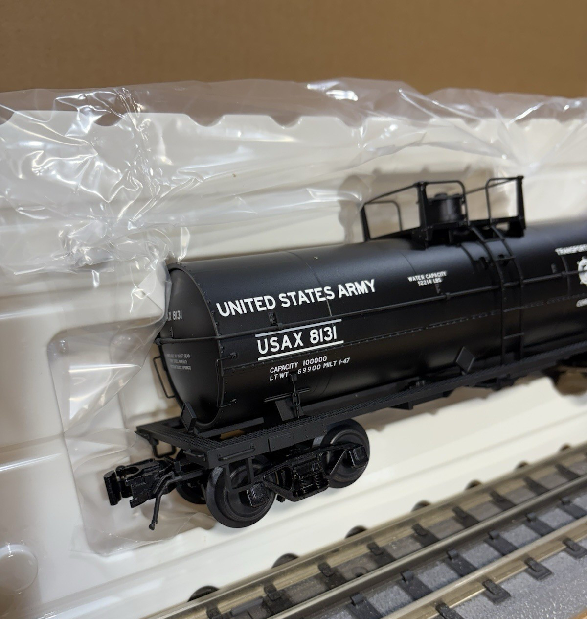 ATLAS O. UNITED STATES ARMY. 11,000 GALLON TANK CAR. 3RAIL. O SCALE.
