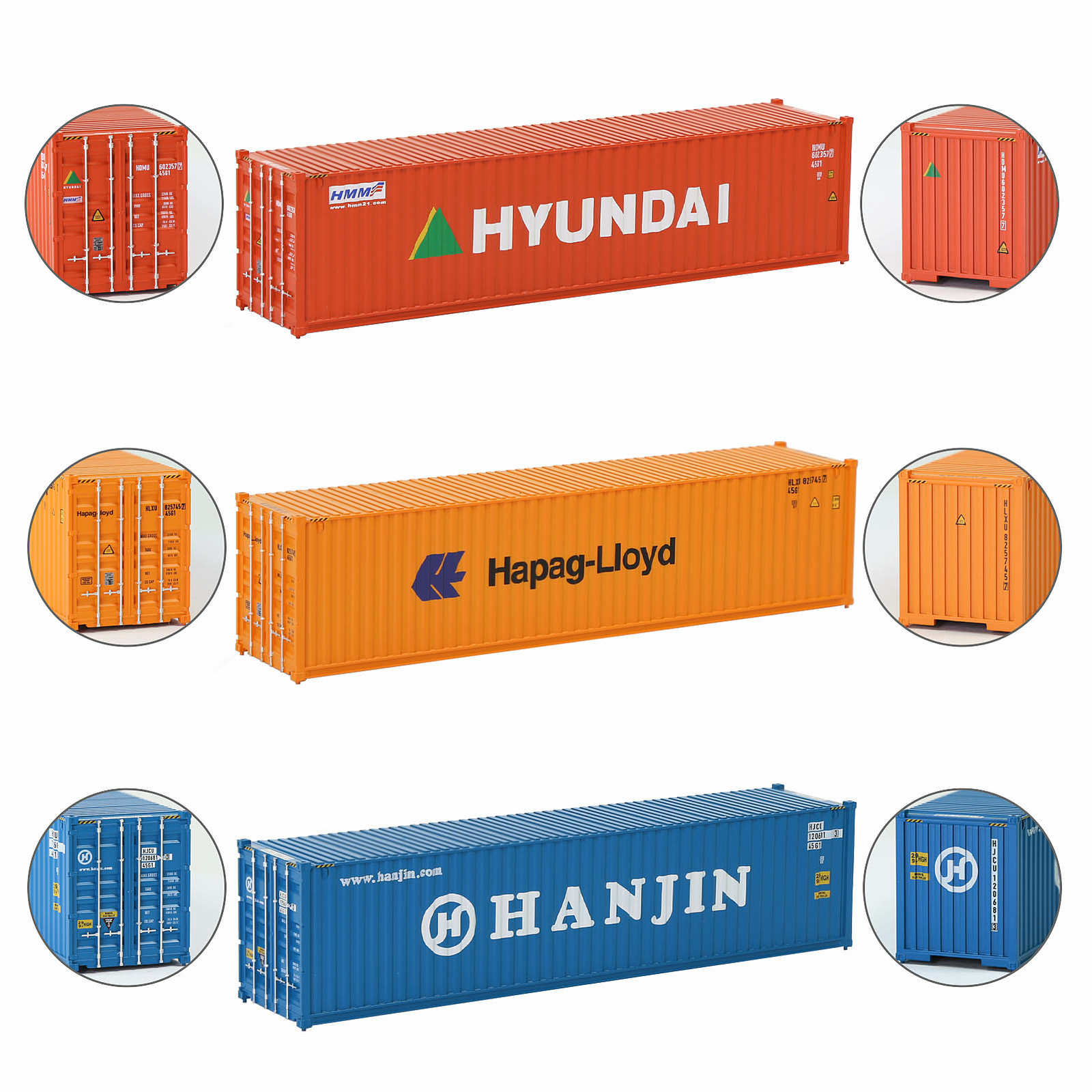 3pcs HO Scale 1:87 40ft Shipping Containers 40′ Cargo Box Mixed Brands Lot C8746