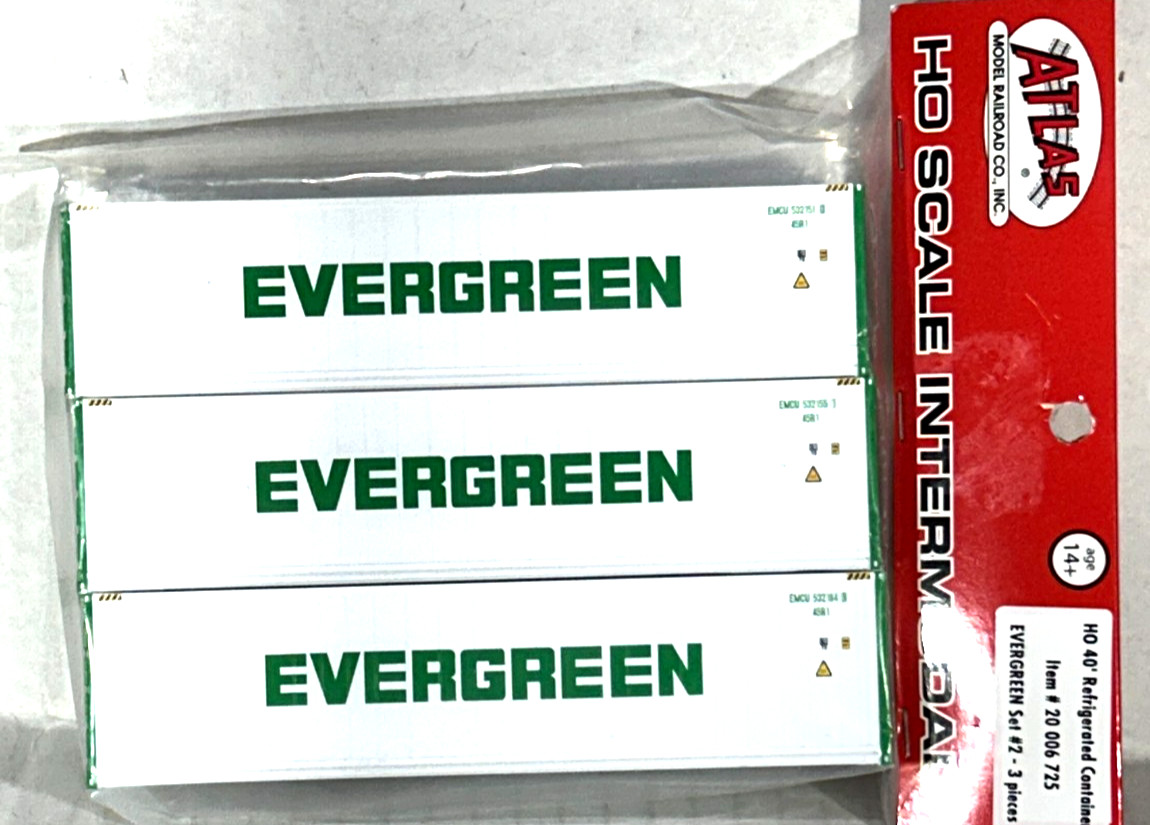 ATLAS HO SCALE 40′ REFRIGERATED CONTAINER 3- PACK EVERGREEN SET #2 20006725