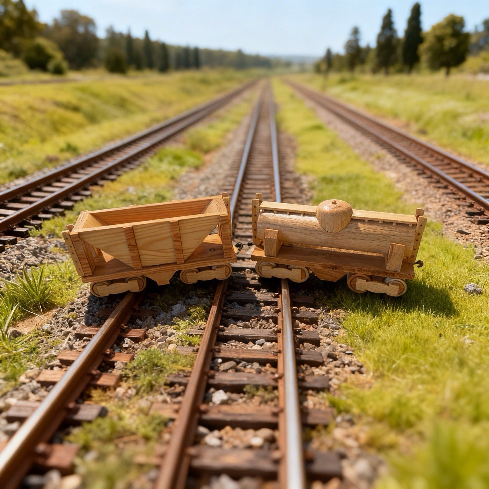 Handmade Wood Toy Train Set 7 Piece Locomotive Caboose Cars