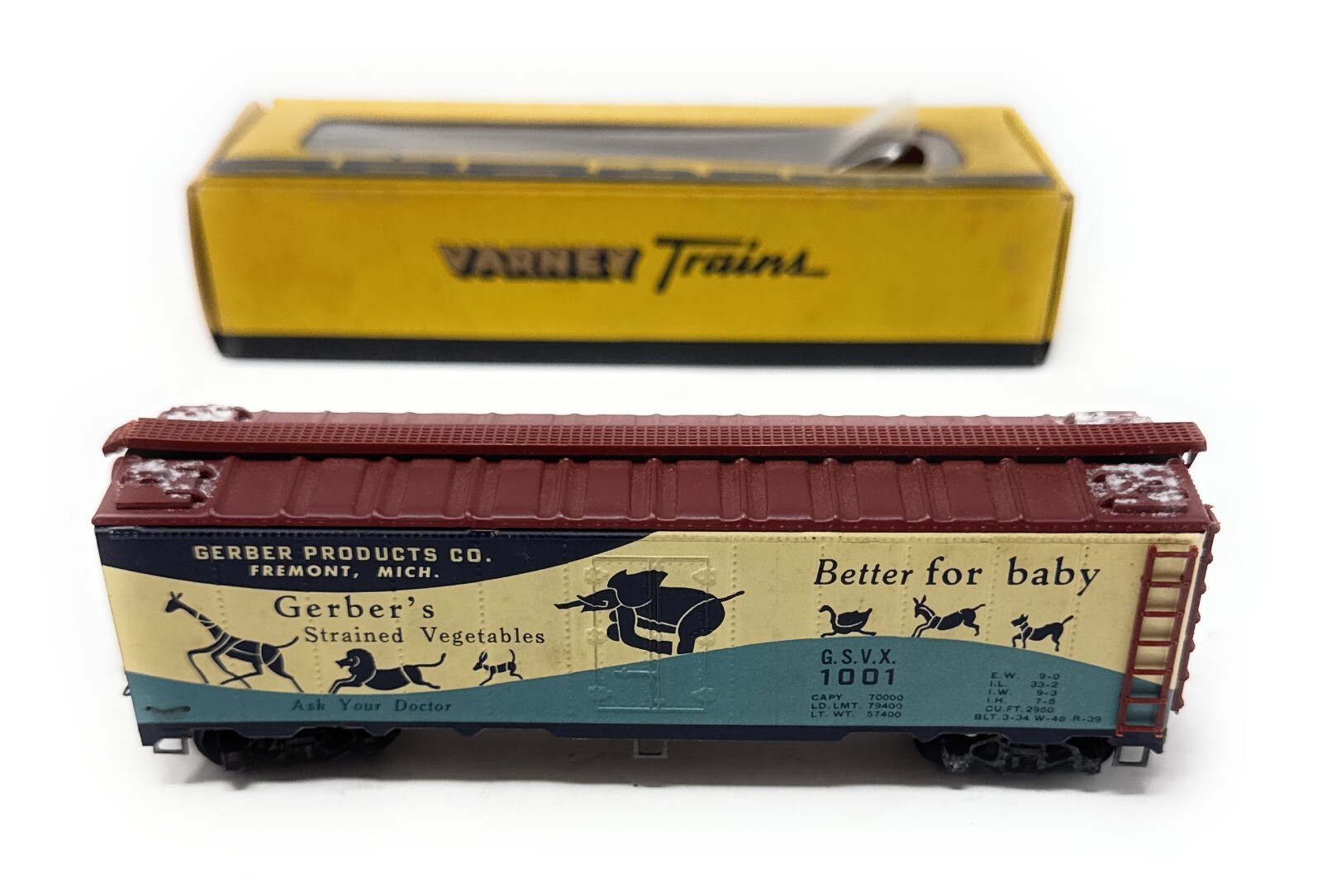 2.6 oz Advertising steel box car Gerber Products Co. plastic couplers