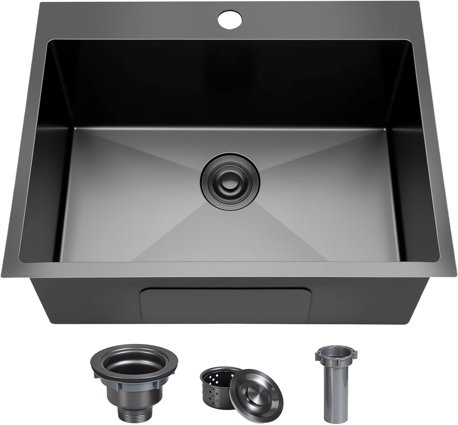 24×18 Inch Black Drop in Kitchen Sink, 9 Inch Deep Gunmetal Black 16 Gauge SU…