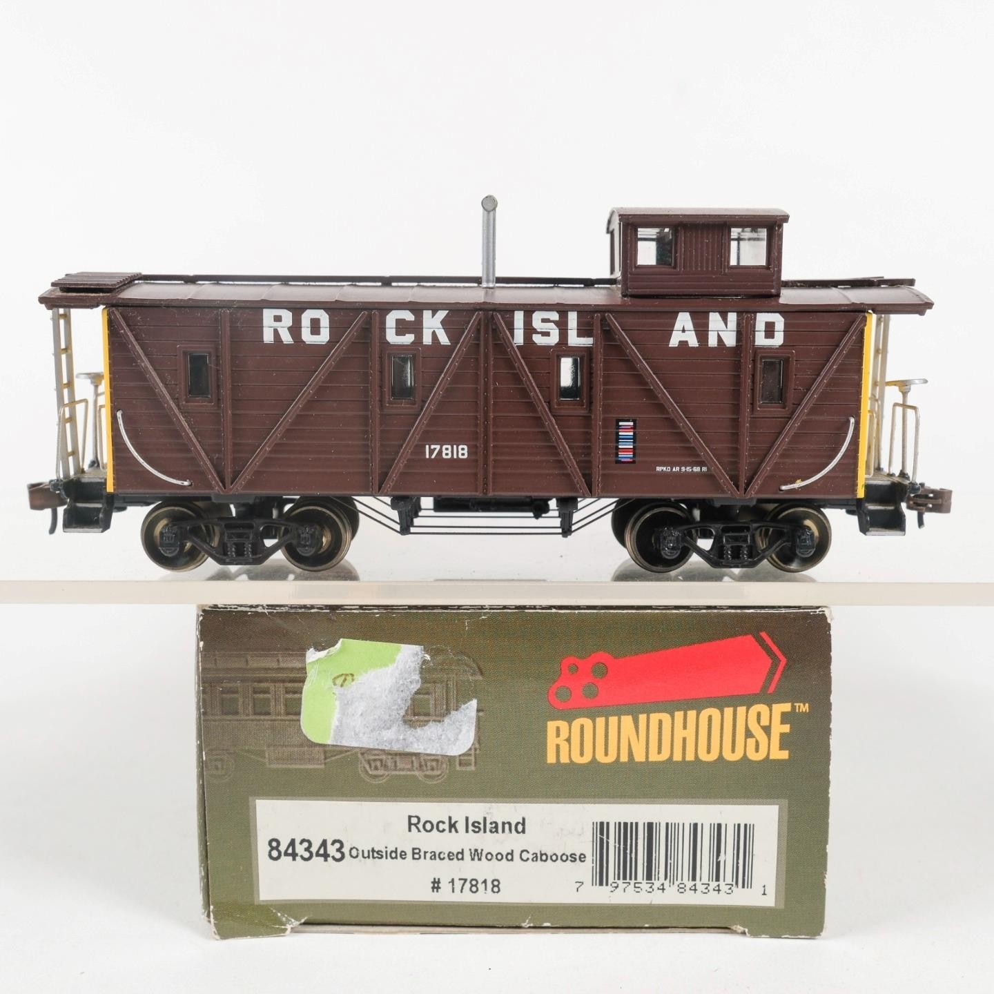 Roundhouse HO Rock Island #17818 Offset Cupola Outside Braced Wood Caboose 84343