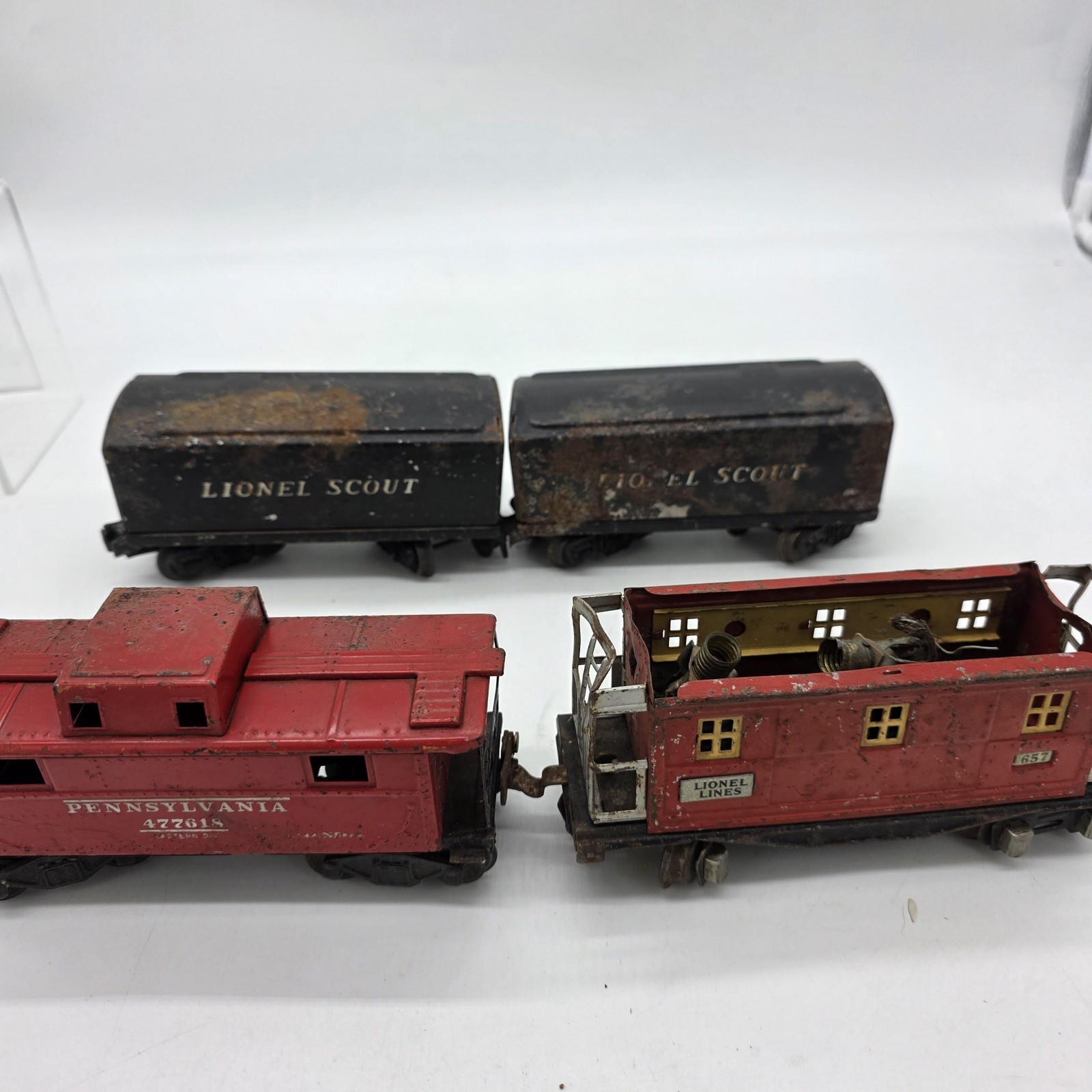 Vintage Lionel O Gauge Pennsylvania Caboose Scout Tender Lot Red Pressed Steel