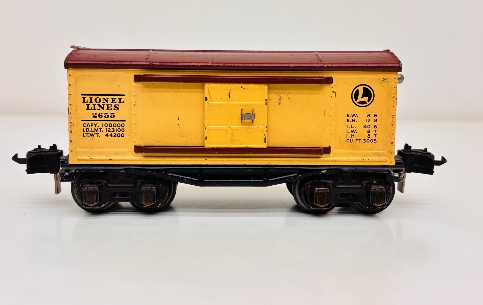 Lionel Prewar O 2655 Box Car Cream Missing Brake Wheel