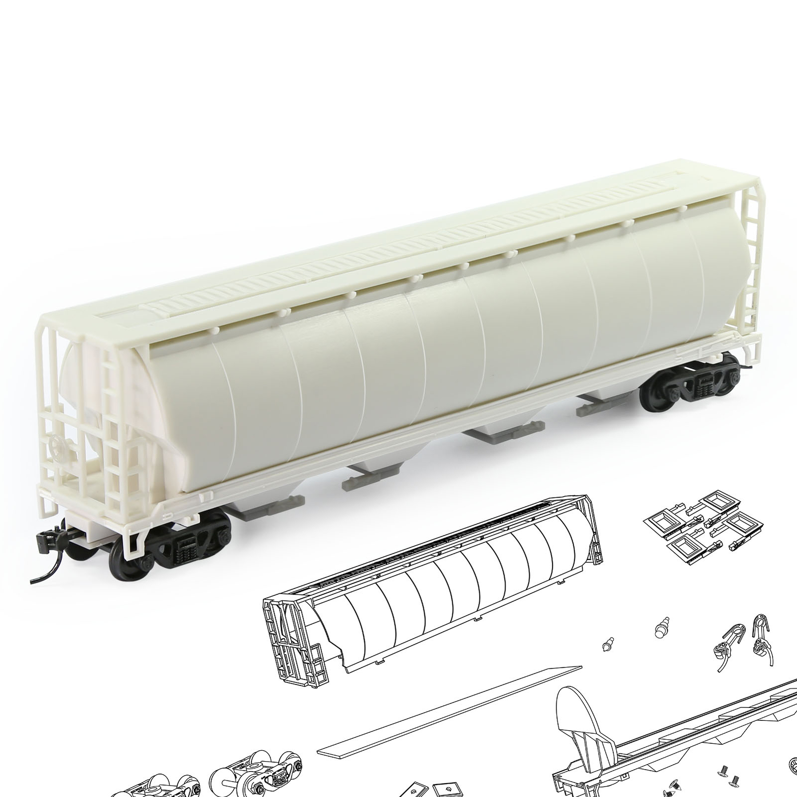 Evemodel 1pc HO Scale 1:87 Blank Unassembled Grain Hopper Model Railway Wagon