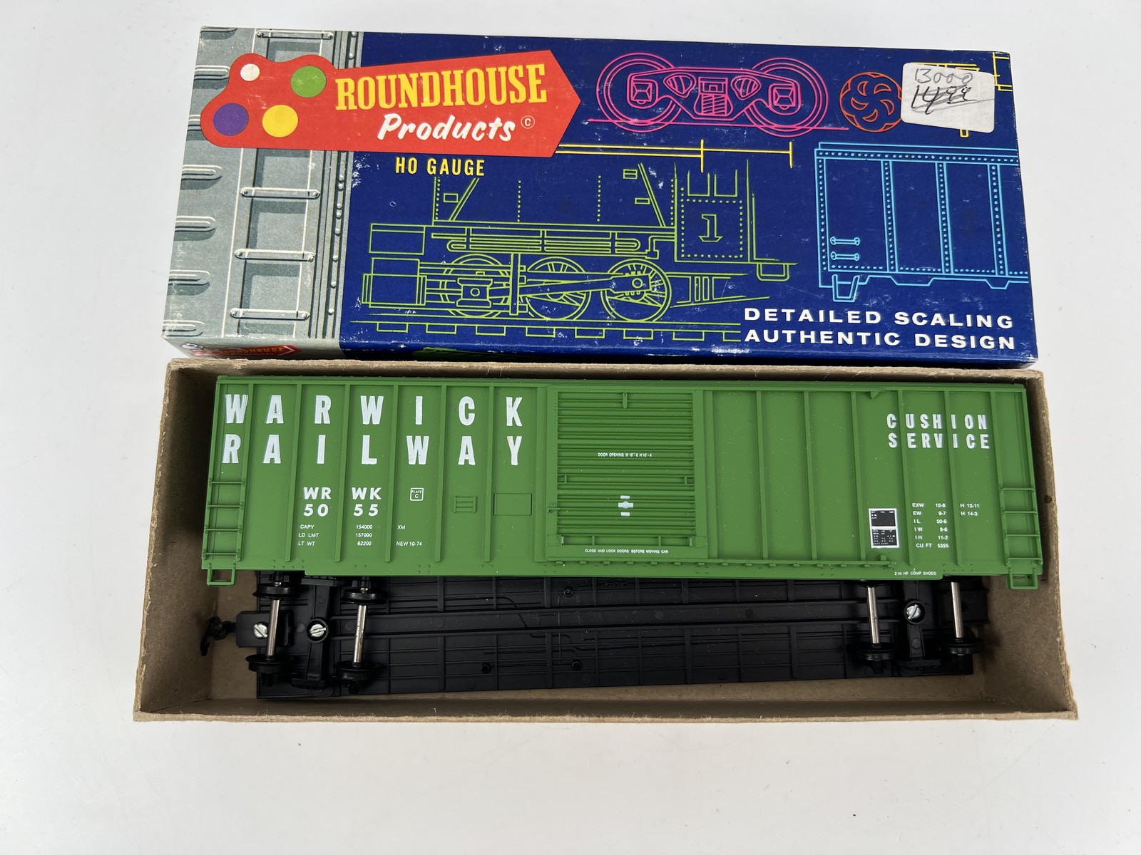 Roundhouse #5055 HO Scale 1953 Warwick Railway 50′ Single Door Box Good