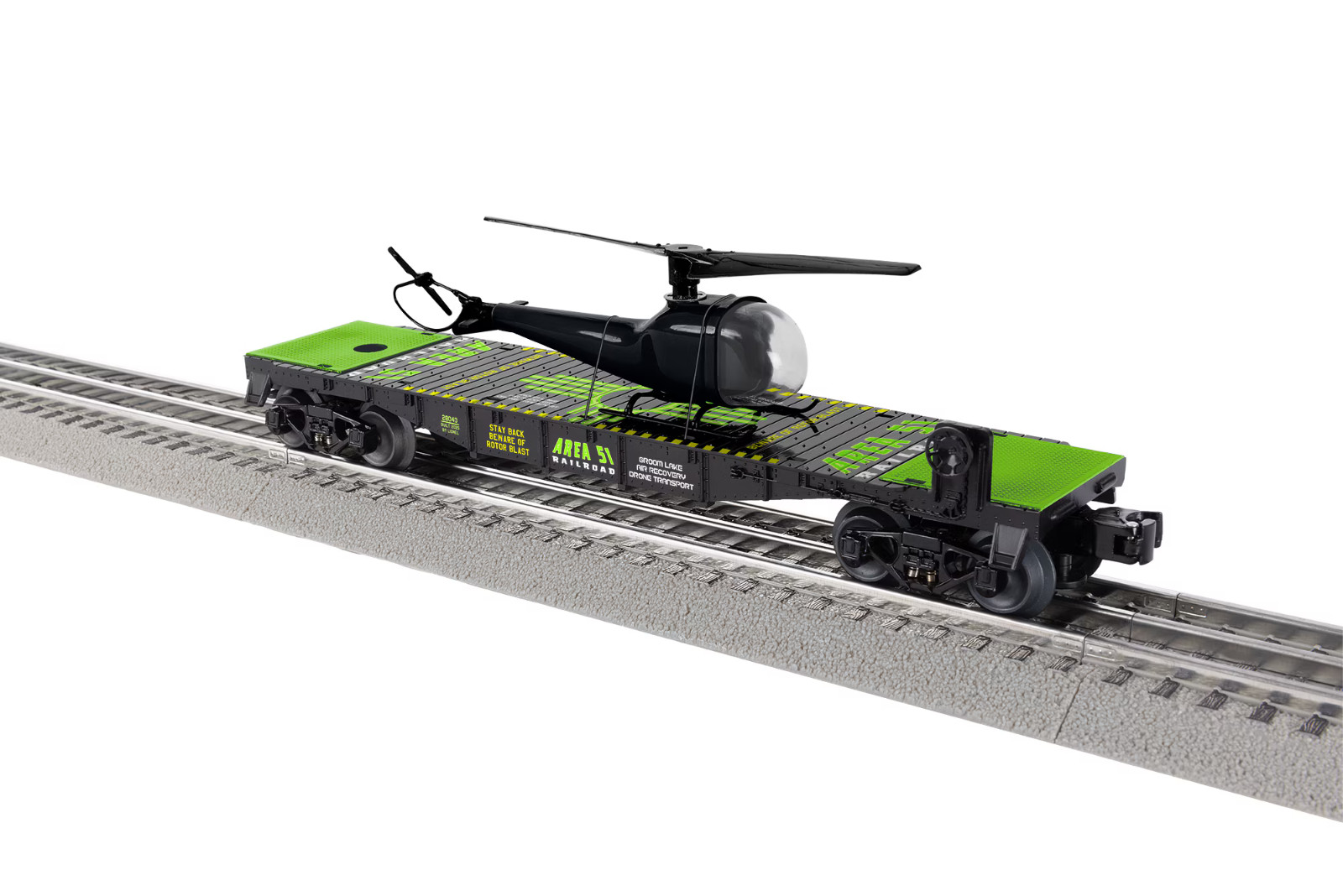 Lionel 2528040 Alien Area 51 UFO Recovery Helicopter Flat Car O Gauge Train