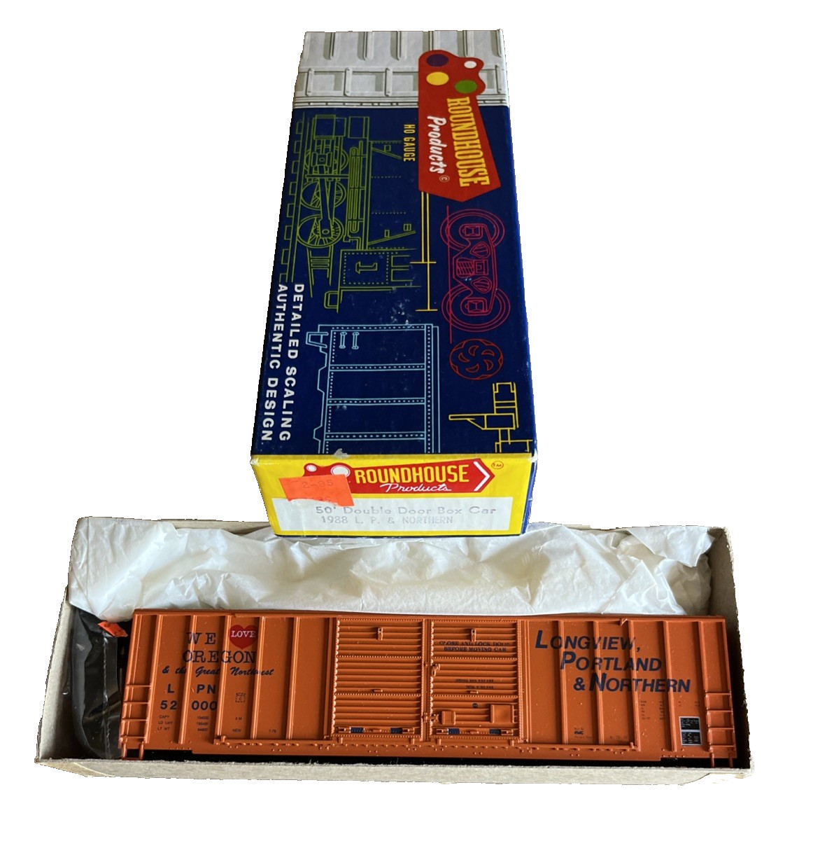 Roundhouse 1988 HO Scale LP & Northern 50′ DBL Door Box Car Kit NOS LPN 52000