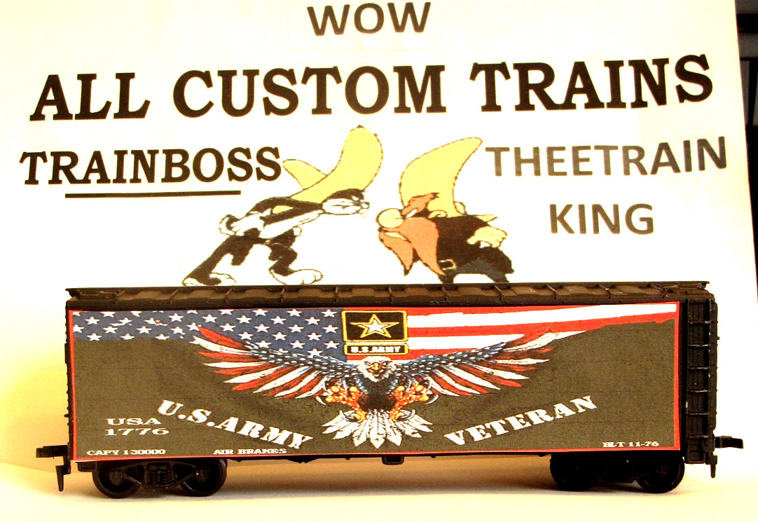 HO SCALE CUSTOM LETTERED US ARMY VETERAN REEFER ALSO AVAIL IN O SCALE. W-19