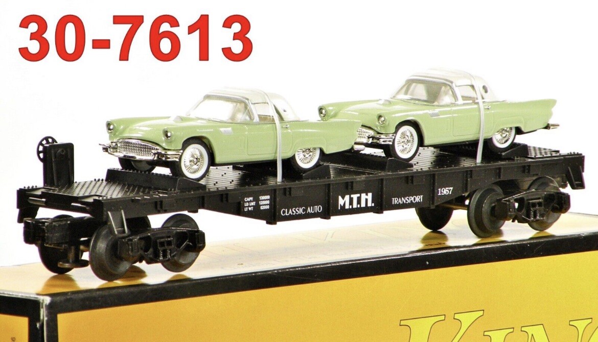 MTH RailKing O Gauge Flat Car w/ 2 T-Birds, Multicolor, C-9, 1997, 30-7613