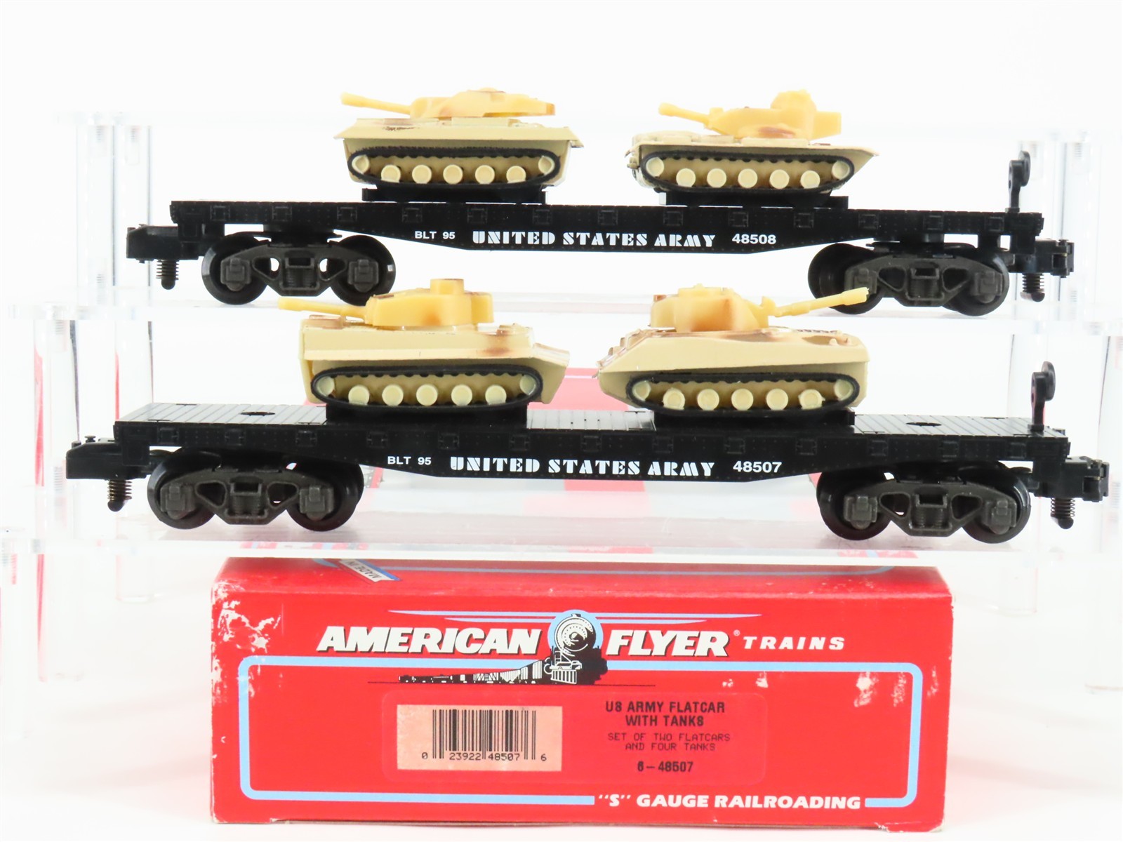 S Scale American Flyer 6-48507 United States Army Flat car w/Tank Loads 2-Pack