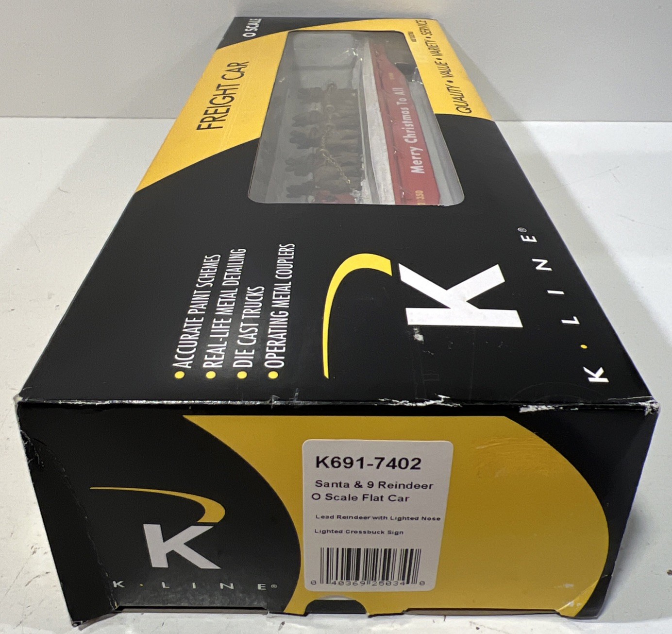 K-Line K691-7402 O Gauge Santa & 9 Reindeer Flatcar #121350 In Box