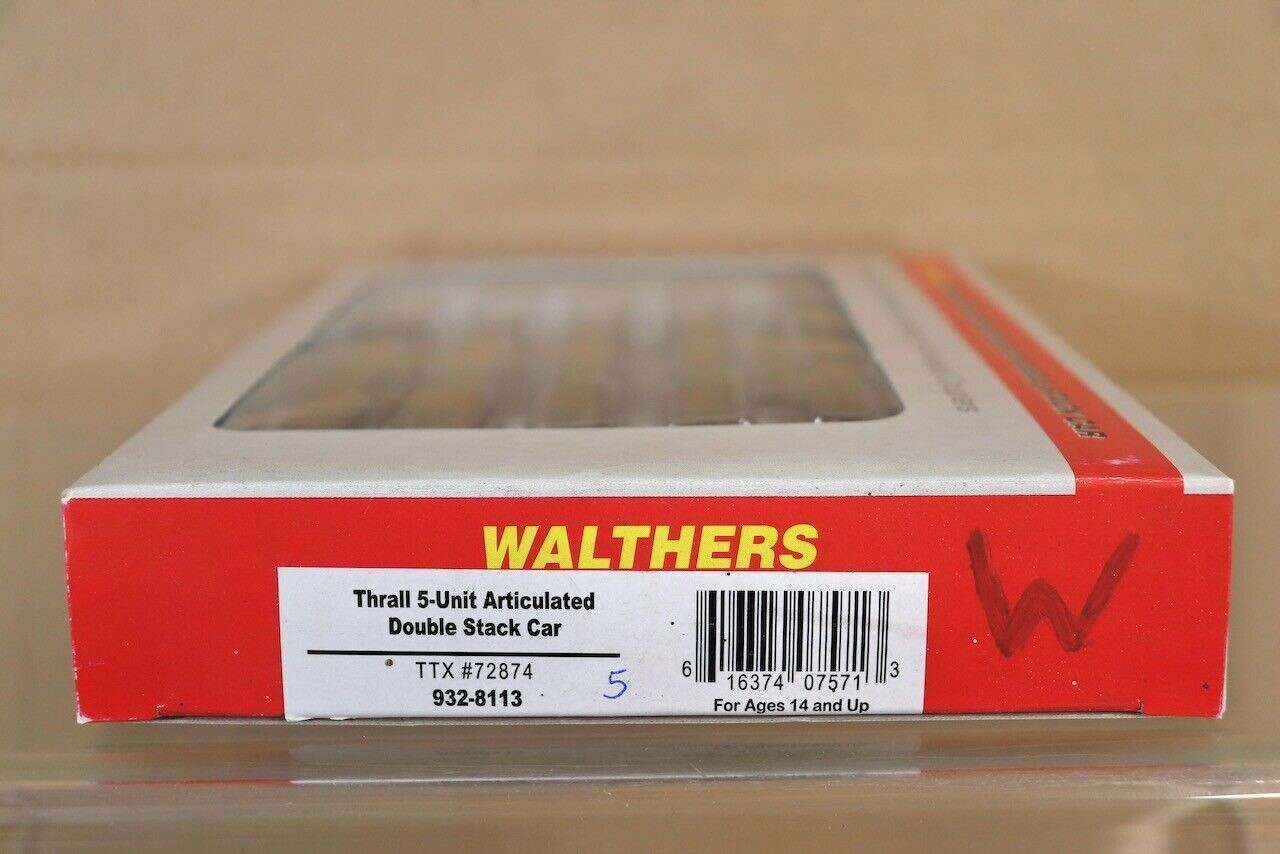 WALTHERS 932-8113 WEATHERED TTX THRALL 5 UNIT ARTICULATED DOUBLE STACK 5 CAR 5on
