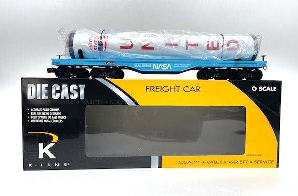 incredible K Line O-gauge model train flatcar with NASA rocket booster 1/48 NEW